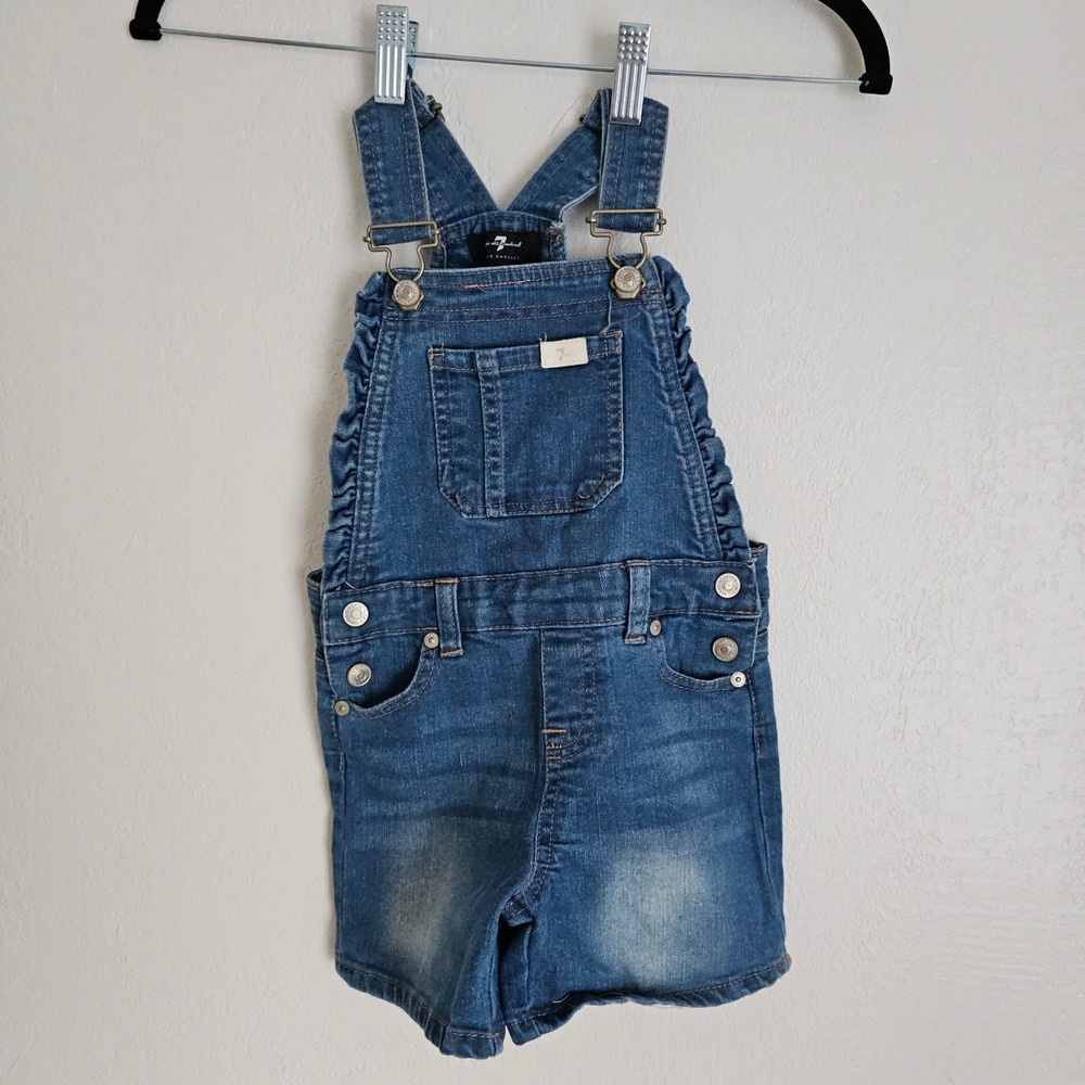 7 For All Mankind Girls 24M Blue Jean Ruffle Shortalls Overalls Medium Wash